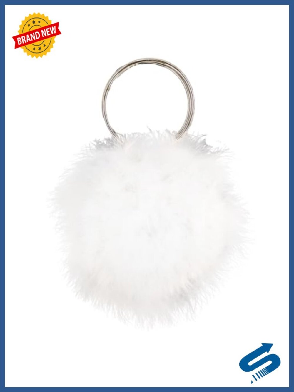 Natural Turkey Feather Round Clutch Mini Evening Purse Furry Handbag